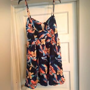 L Roxy Smocked Back Adjustable Spaghetti Strap Floral Sun Dress